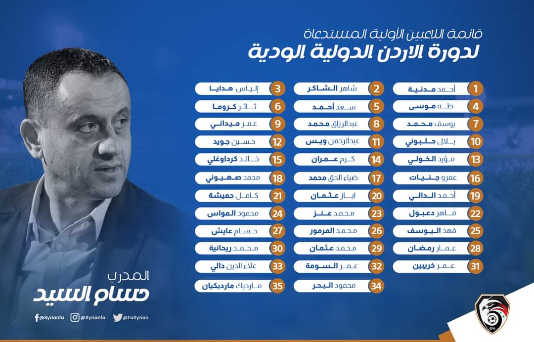 قائمة المنتخب السوري لبطولة الأردن الدولية الودية